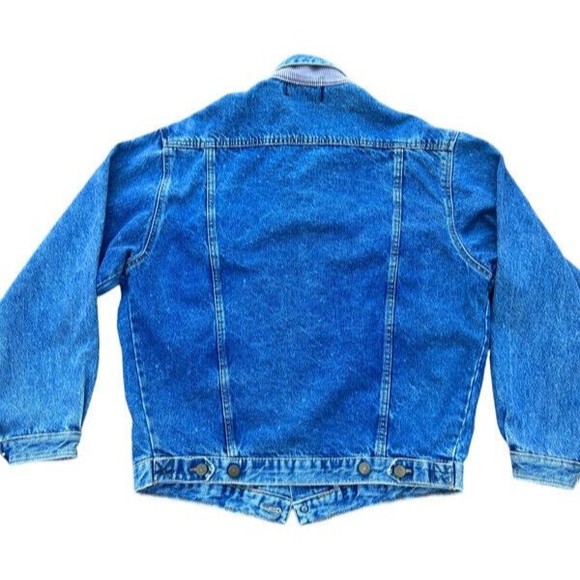 Vintage 80s French Navy Long Sleeve Corduroy Accents Distressed  Denim Jacket M - Picture 3 of 9